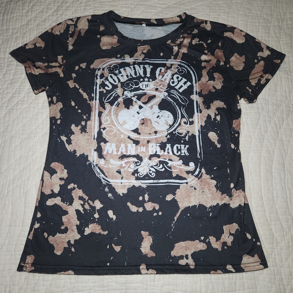 Johnny Cash Man In Black Womens Size M Graphic T Shirt Marble Effect Pattern